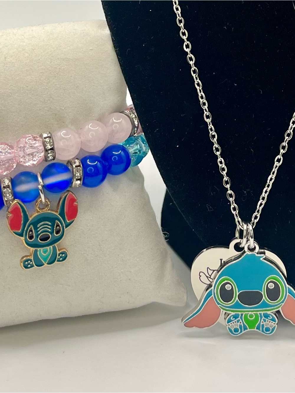 Cute Blue Stitch-Style Kids Necklace and Bracelet Set